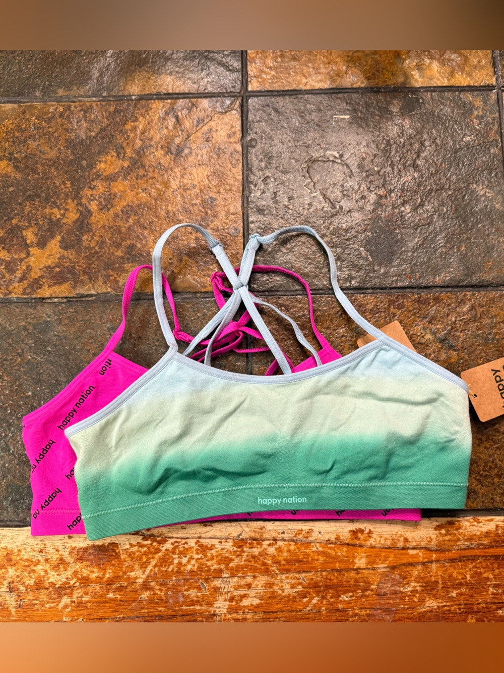 Women's Ombre Green & Hot Pink Strappy Bralette Set